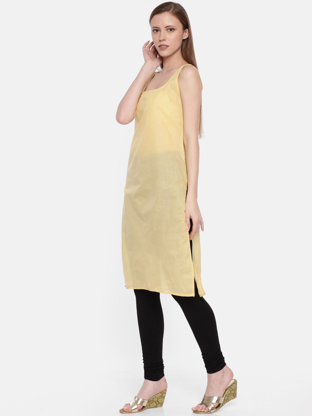 Ada Hand Embroidered Fawn Georgette Lucknow Chikan Straight Kurta with Slip A224909