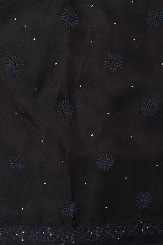 Ada Hand Embroidered Black Tissue Lucknowi Chikankari Unstitched Kurta Dupatta Set With Muqaish Work A606148