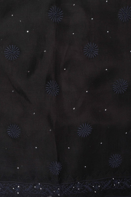 Ada Hand Embroidered Black Tissue Lucknowi Chikankari Unstitched Kurta Dupatta Set With Muqaish Work A606148