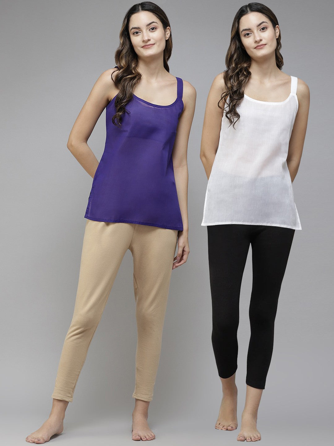Ada White & Royal Blue Cotton Short Slips Combo of 2 A111178.