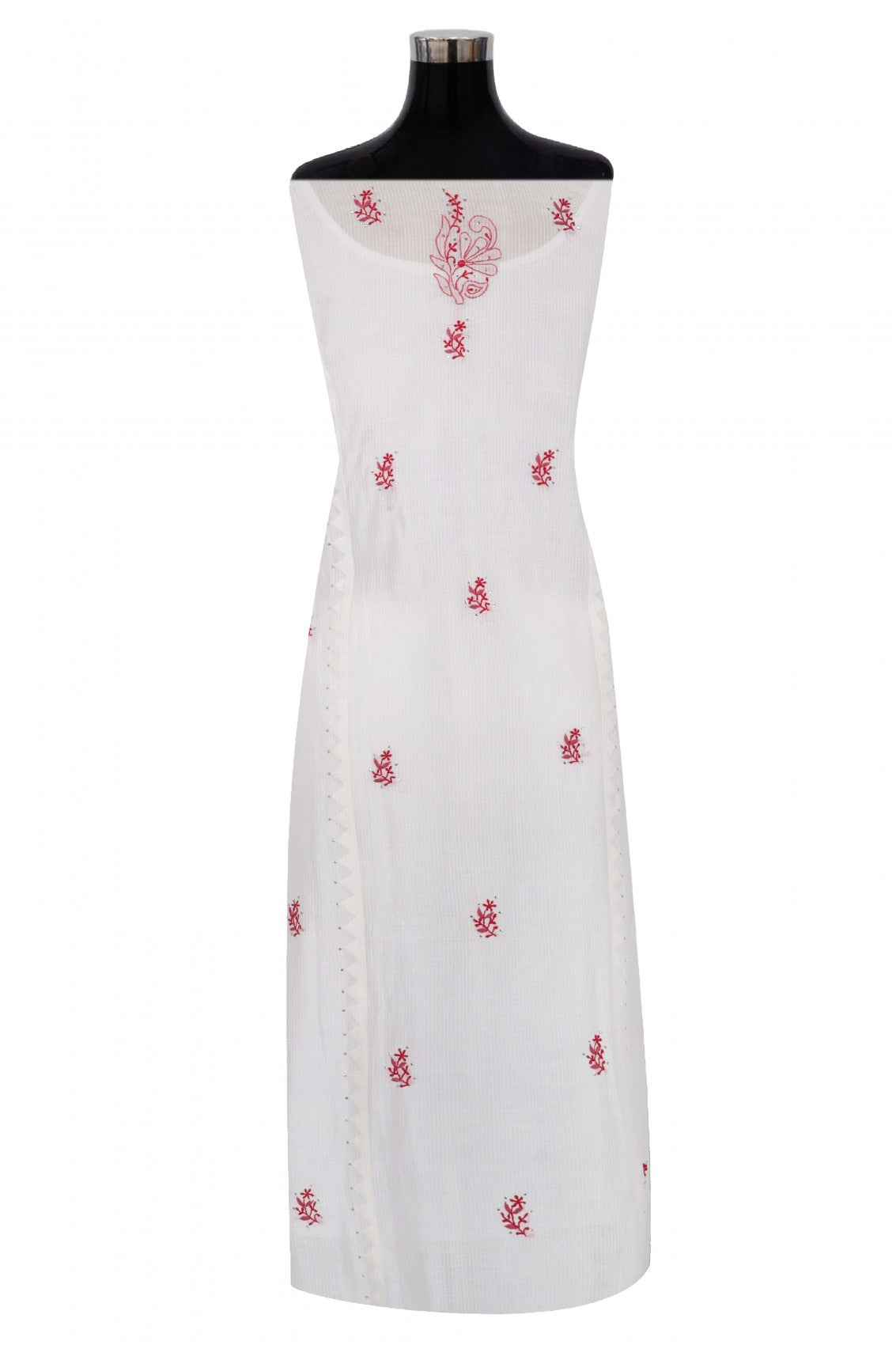 Ada Hand Embroidered Off White Chanderi Lucknowi Chikankari Semi-Stitched Kurta Dupatta Set With Muqaish Work A176636