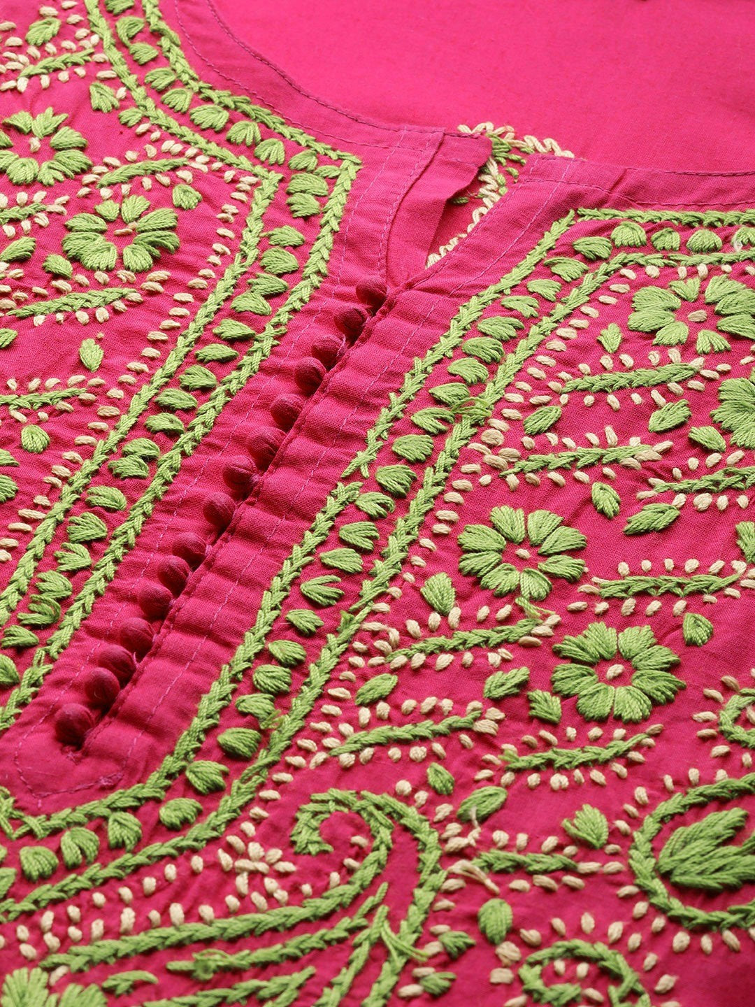 Ada Hand Embroidered Magenta Cotton Lucknowi Chikankari Kurta A223842