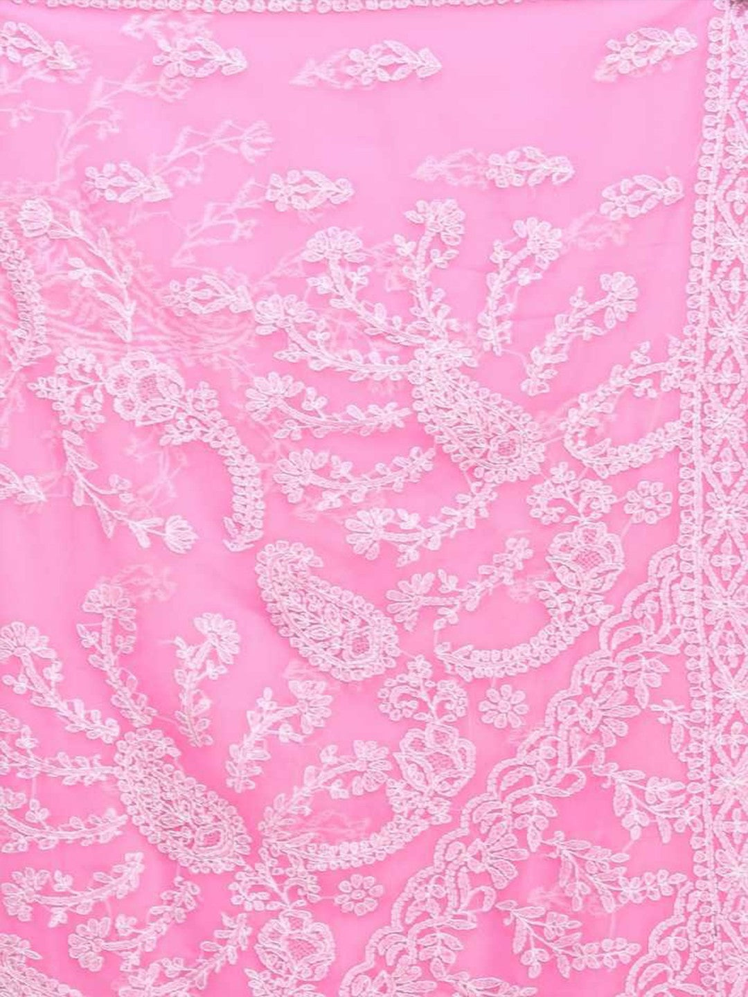 Ada Hand Embroidered Baby Pink Georgette Lucknowi Chikankari Saree with Blouse A204482