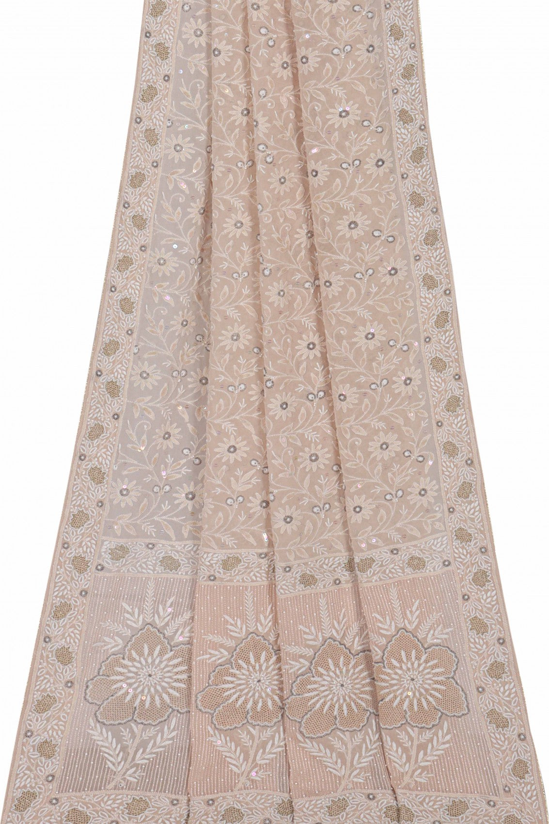 Ada Hand Embroidered Light Fawn Pure Georgette Lucknowi Chikankari Dupatta With Pearl Work 01A30636