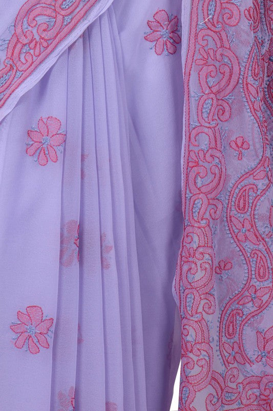 Ada Hand Embroidered Mauve Georgette Lucknowi Chikankari Saree With Blouse AA160115