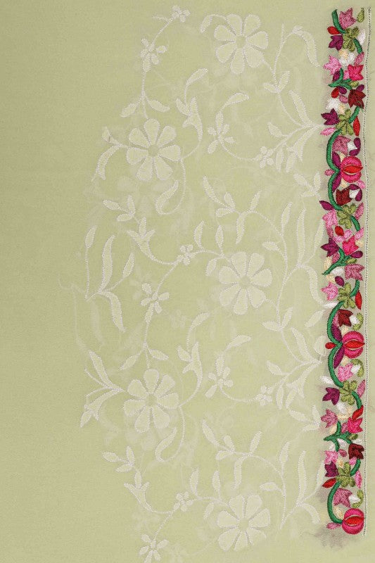 Ada Hand Embroidered Pistachio Green Pure Georgette Lucknow Chikan Saree With Blouse- A94298