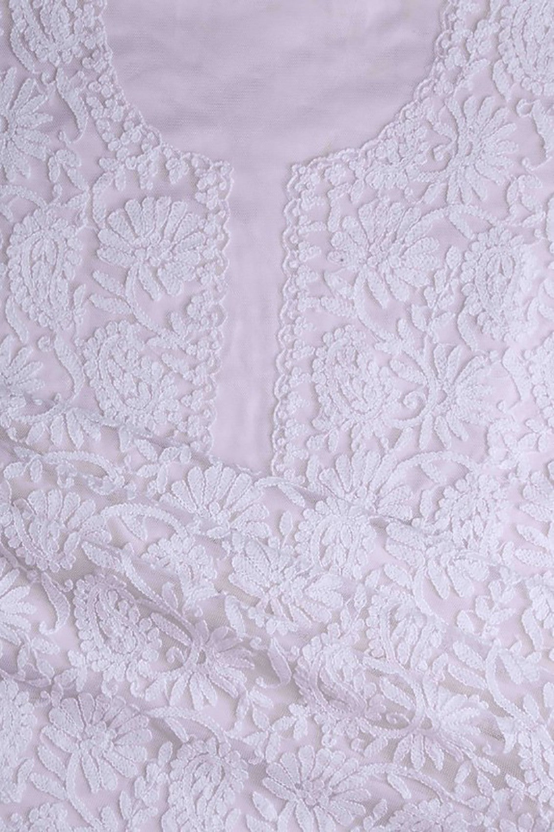 Ada Hand Embroidered White Net Lucknowi Chikankari Unstitched Kurta Dupatta A119279