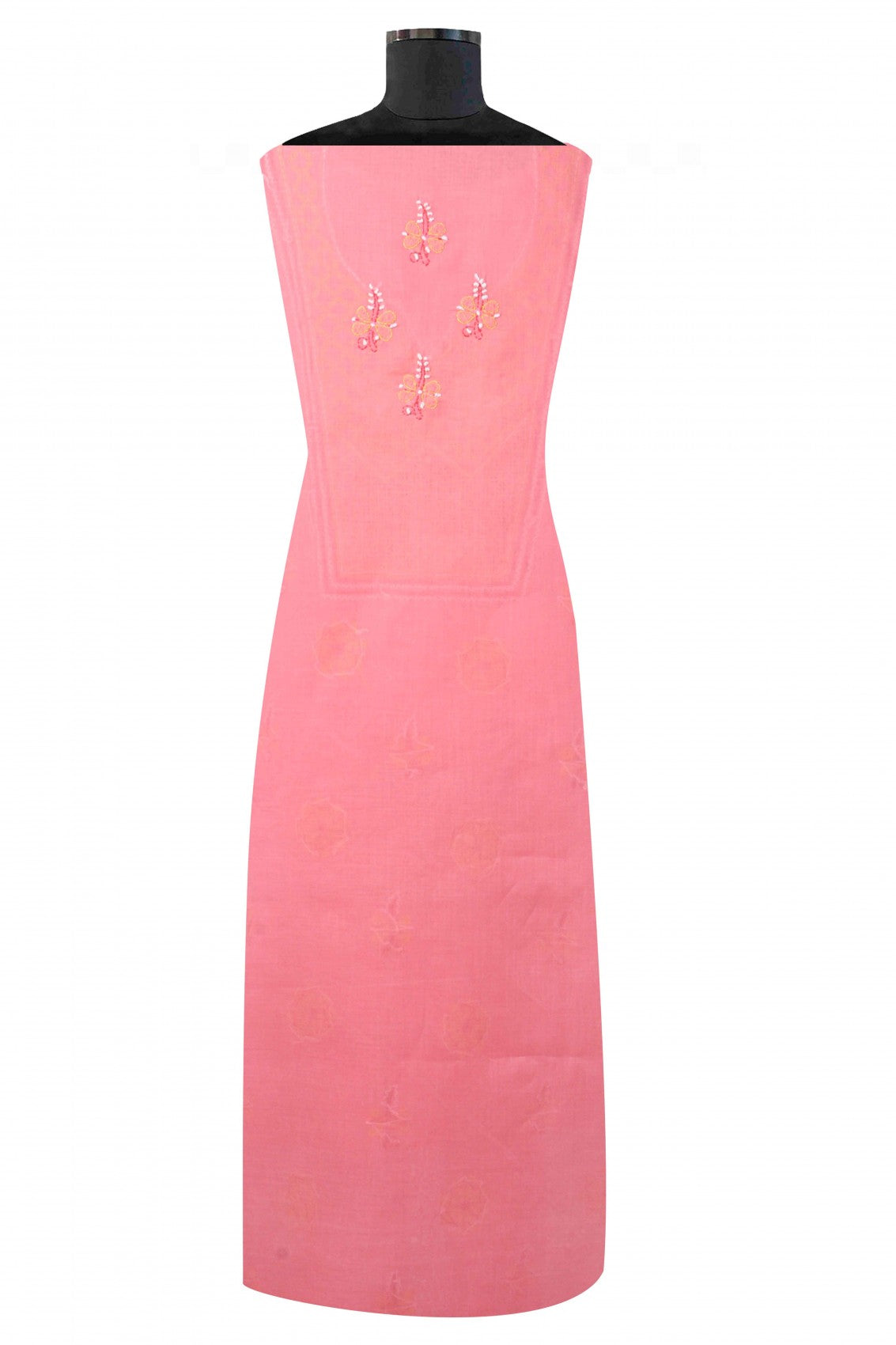 Ada Hand Embroidered Peach Cotton Lucknowi Chikankari Unstitched Suit Piece A610094
