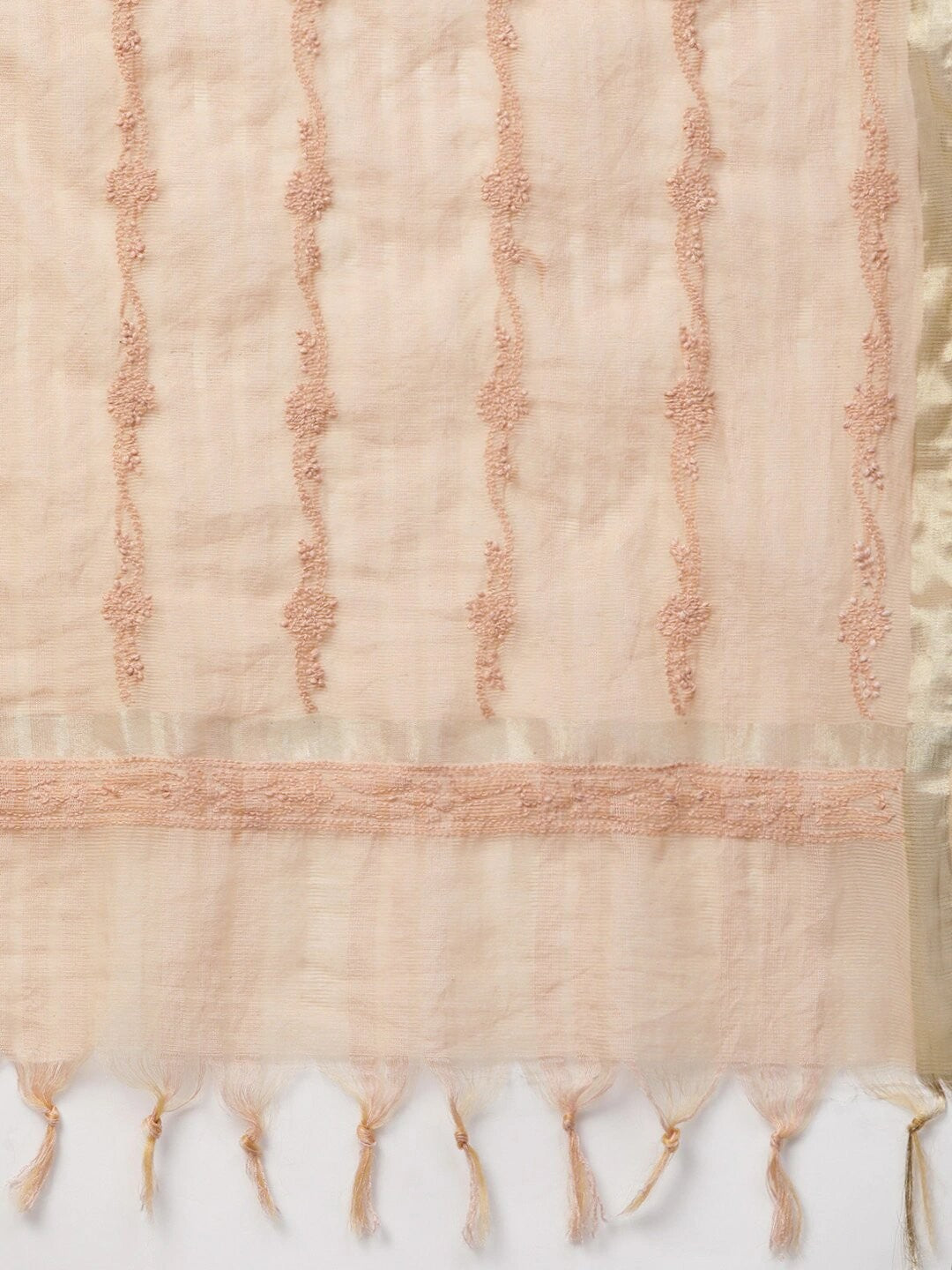Ada Hand Embroidered Fawn Kota Lucknowi Chikankari Dupatta A511139