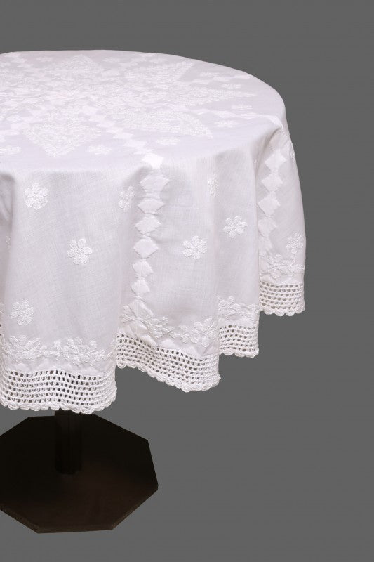 Ada Hand Embroidered White Cotton Lucknowi Chikankari Table Cover A320028