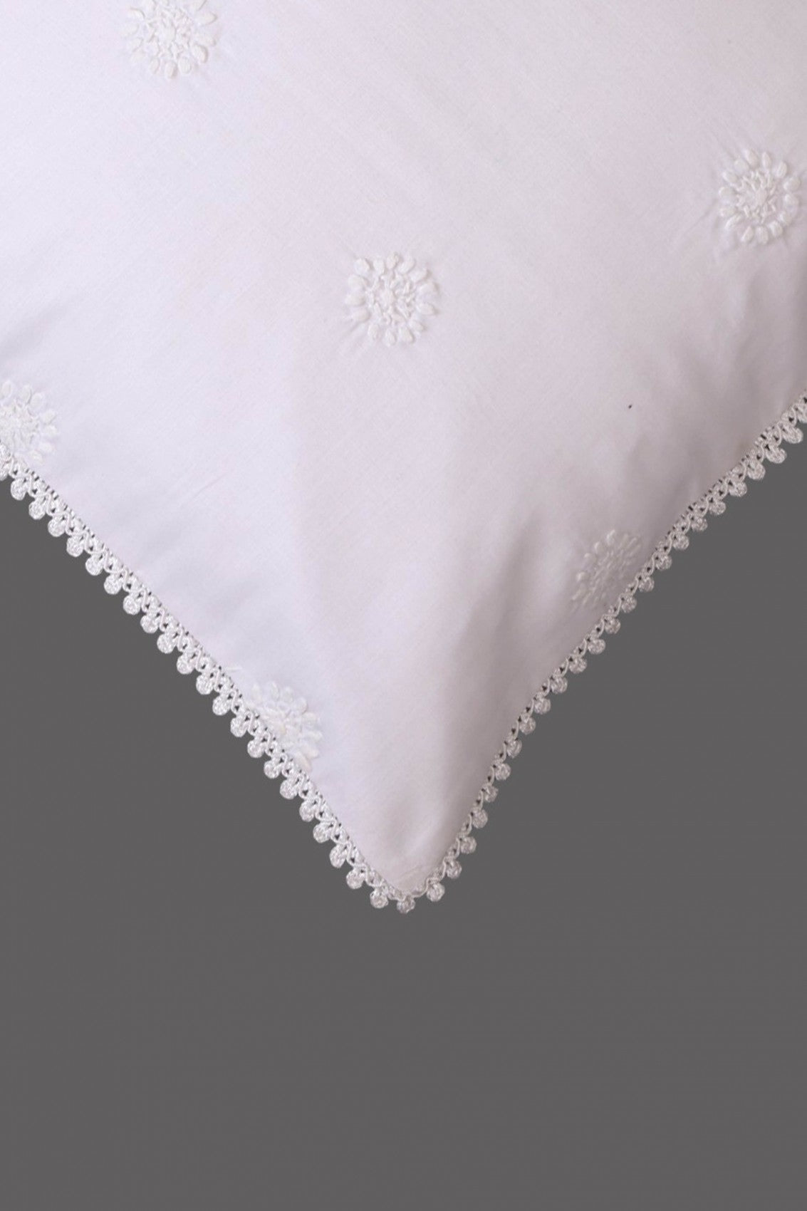 Ada Hand Embroidered White Cotton Lucknow Chikankari Cushion Cover Set Of 4- A464106