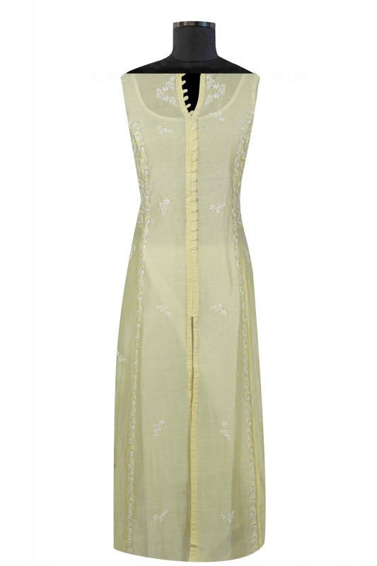 Ada Hand Embroidered Lemon Chanderi Lucknowi Chikankari Semi-Stitched Anarkali Kurta Dupatta Set 01A22105
