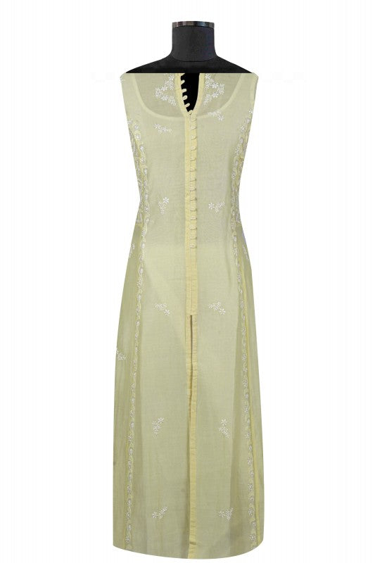 Ada Hand Embroidered Lemon Chanderi Lucknowi Chikankari Semi-Stitched Anarkali Kurta Dupatta Set 01A22105