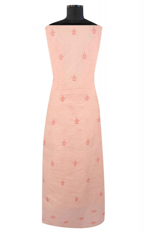 Ada Hand Embroidered Peach Cotton Lucknowi Chikan Unstitched Kurta Piece With Muqaish Work A281435