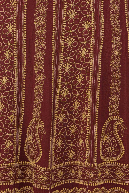 Ada Hand Embroidered Maroon Pure Georgette Lucknowi Chikankari Semi-Stitched Anarkali Set 01A8518