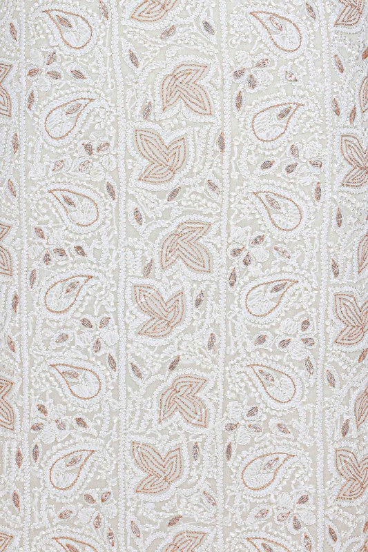 Ada Hand Embroidered White Georgette Lucknowi Chikan Unstitched Kurta Piece with Gota Patti Work A484637