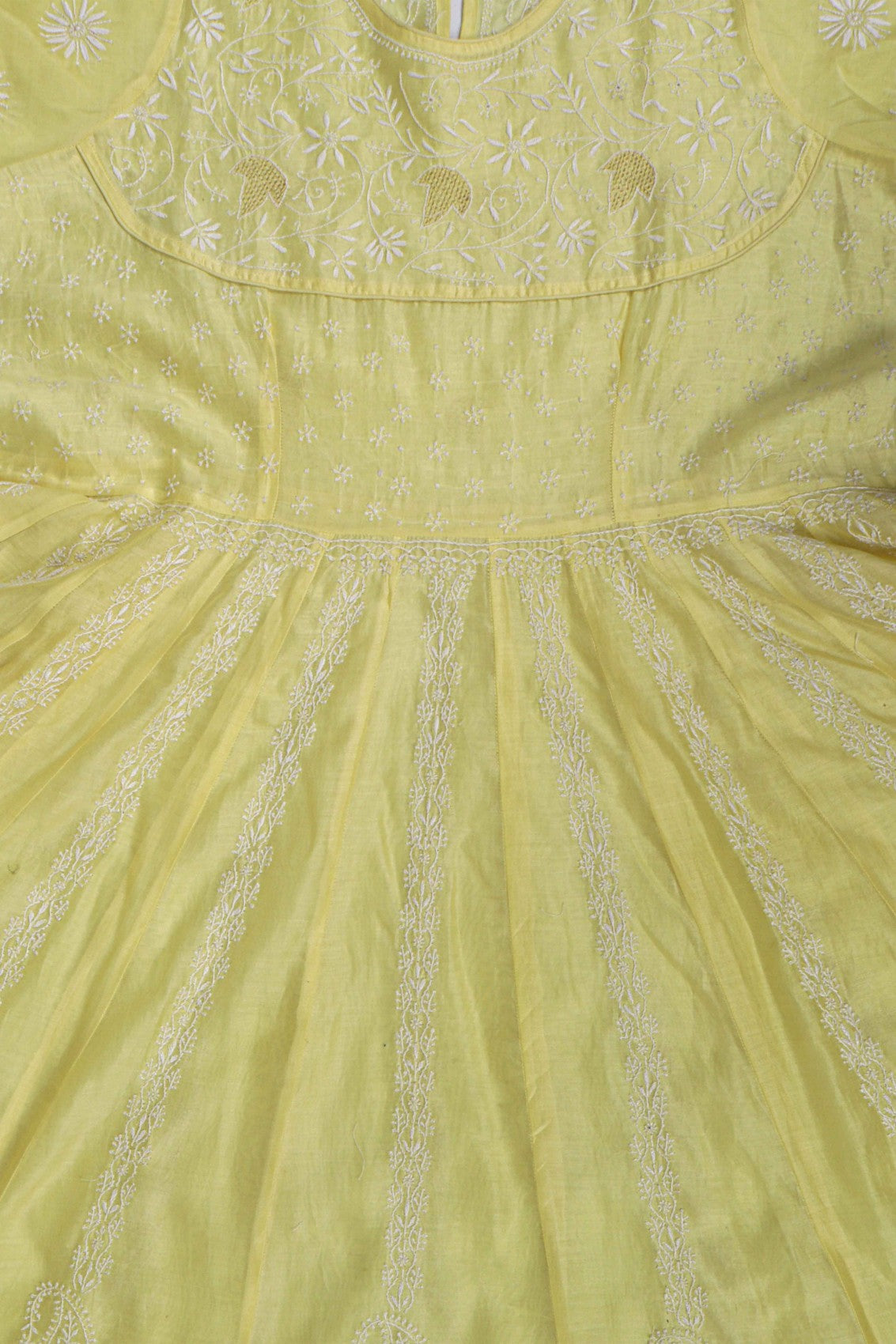 Ada Hand Embroidered Lemon Chanderi Lucknowi Chikankari Semi-Stitched Anarkali Kurta Dupatta Set With Zari Work 01A205829