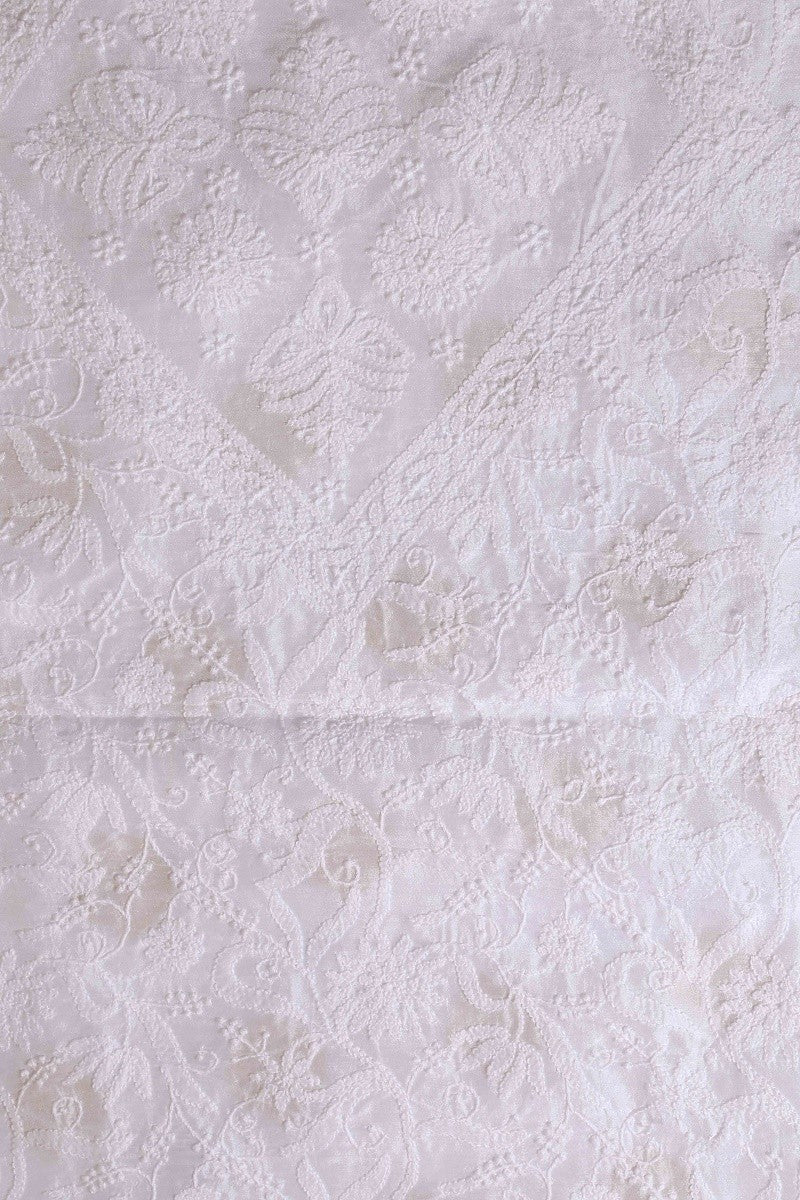 Ada Hand Embroidered White Crepe Lucknowi Chikankari Unstitched Kurta Piece A525498