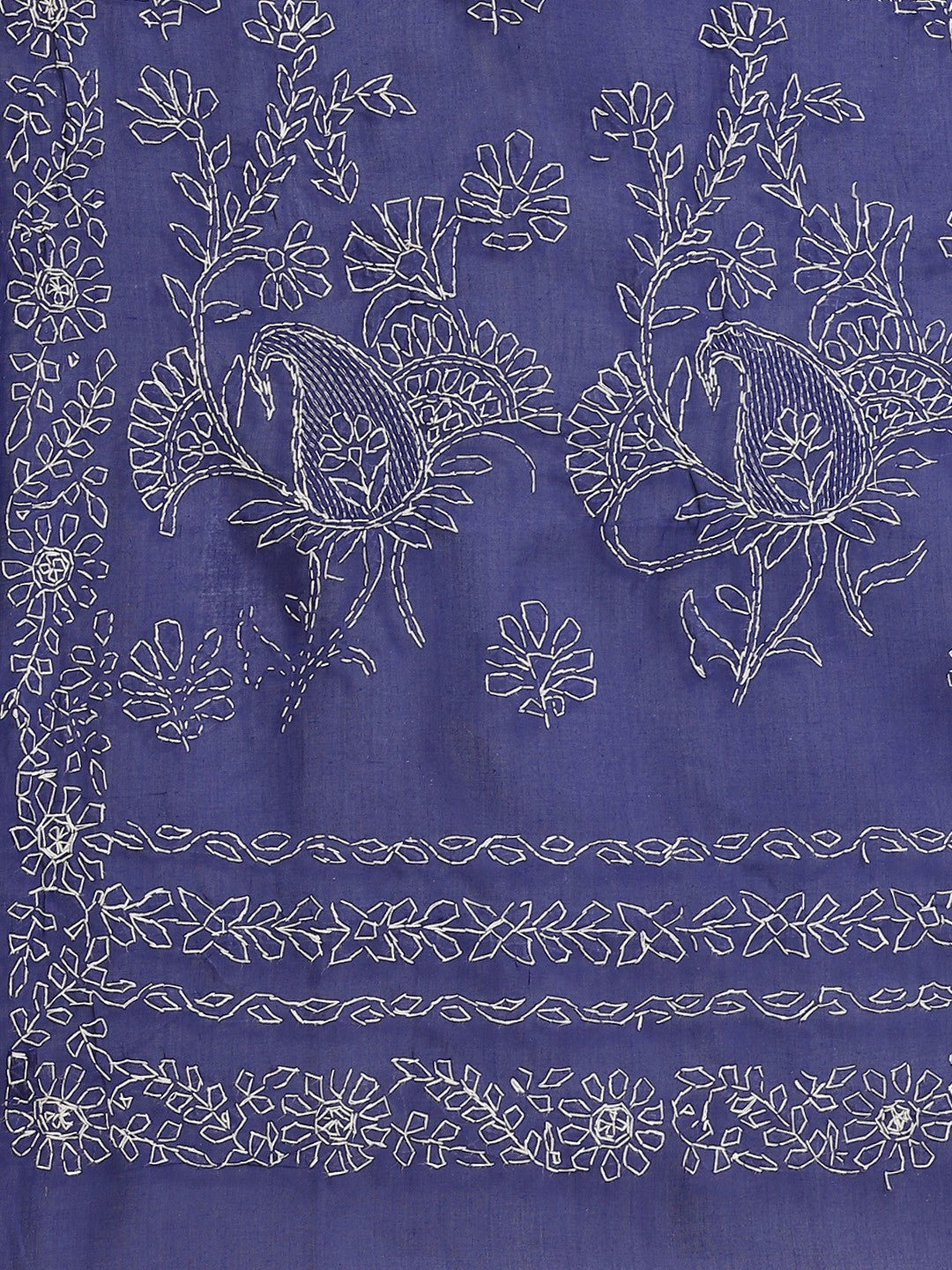 Ada Hand Embroidered Royal Blue Cotton Lucknow Chikan Saree With Blouse-A311201