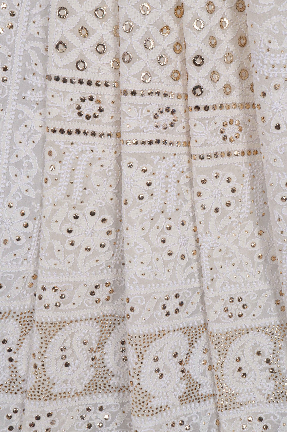 Ada Hand Embroidered Off White Pure Georgette Lucknowi Chikankari Dupatta With Muqaish Work 01A61327