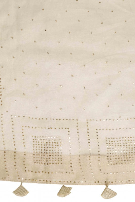 Ada Hand Embroidered Cream Organza Lucknowi Chikankari Dupatta with Muqaish Work - A585051