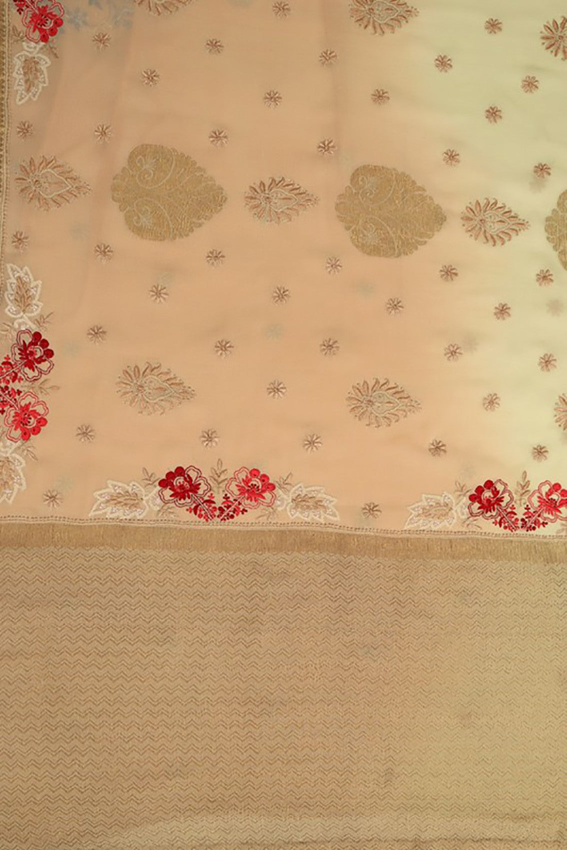 Ada Hand Embroidered Orange And Green Ombre Shade Pure Georgette Lucknowi Chikankari Saree With Blouse A39741
