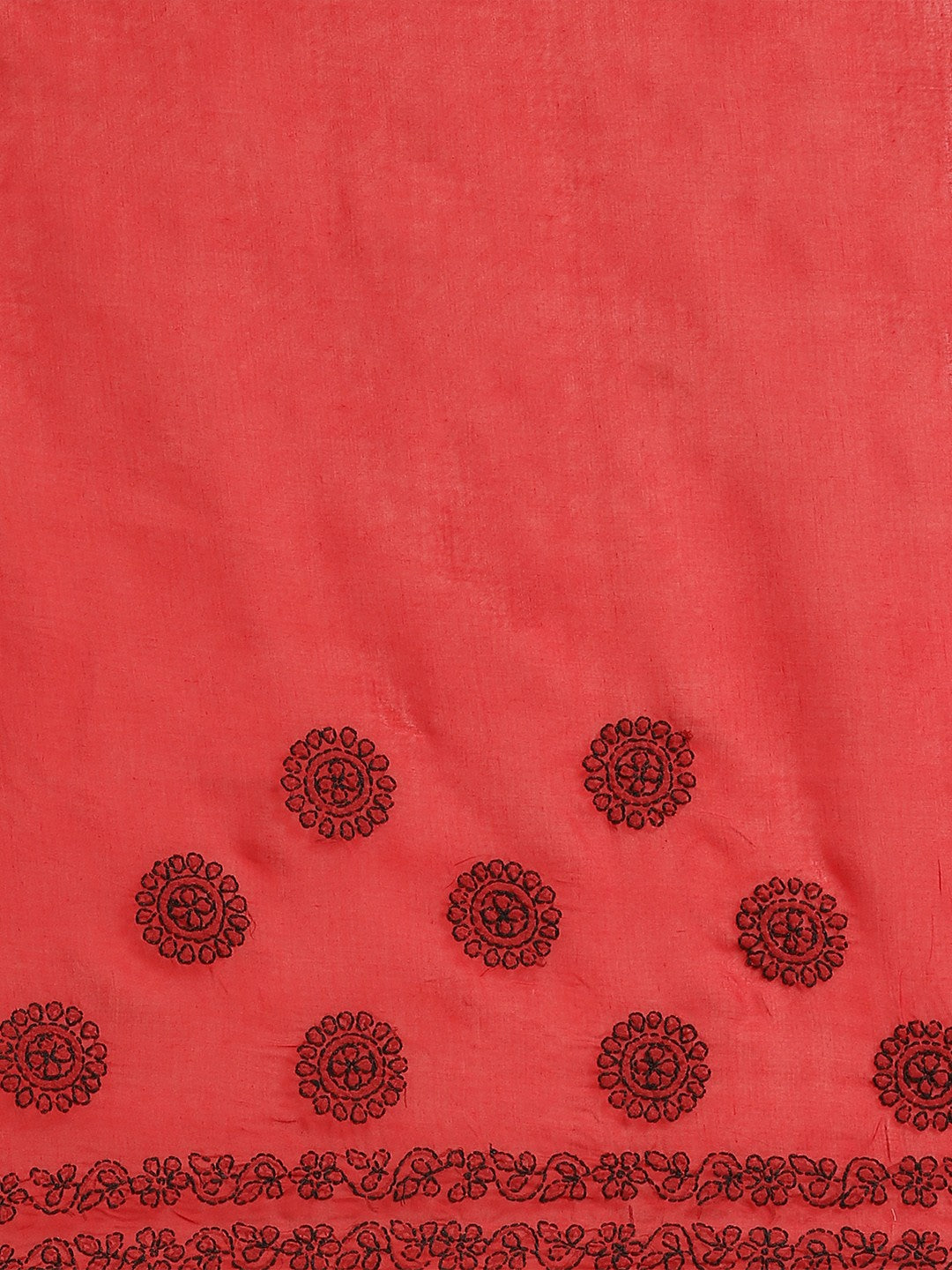 Ada Hand Embroidered Red Cotton Lucknow Chikan Saree With Blouse A311162
