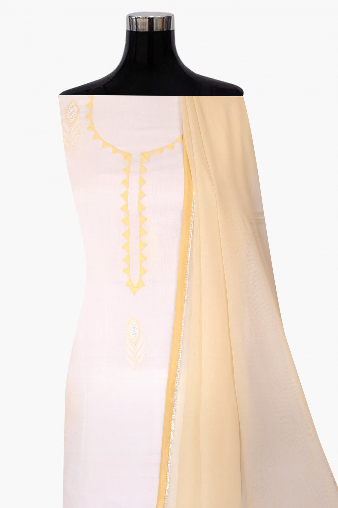 Ada Hand Embroidered White Cotton Lucknowi Chikankari Unstitched Kurta Dupatta Set A251255
