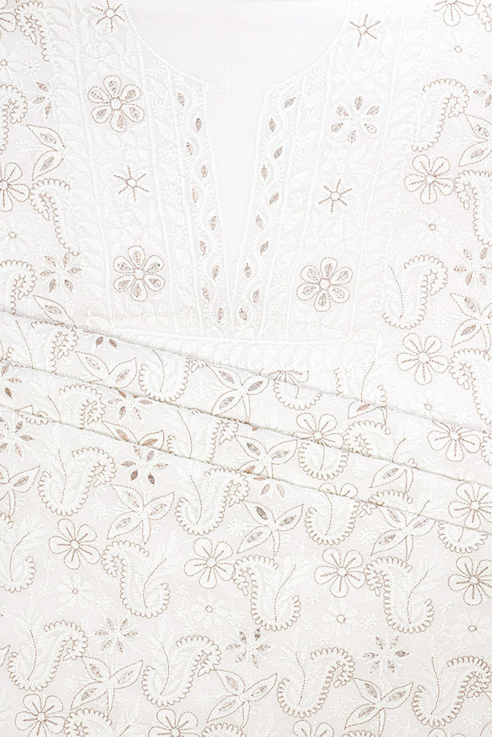Ada Hand Embroidered White Georgette Lucknowi Chikan Unstitched Kurta Piece with Gota Patti Work A486762