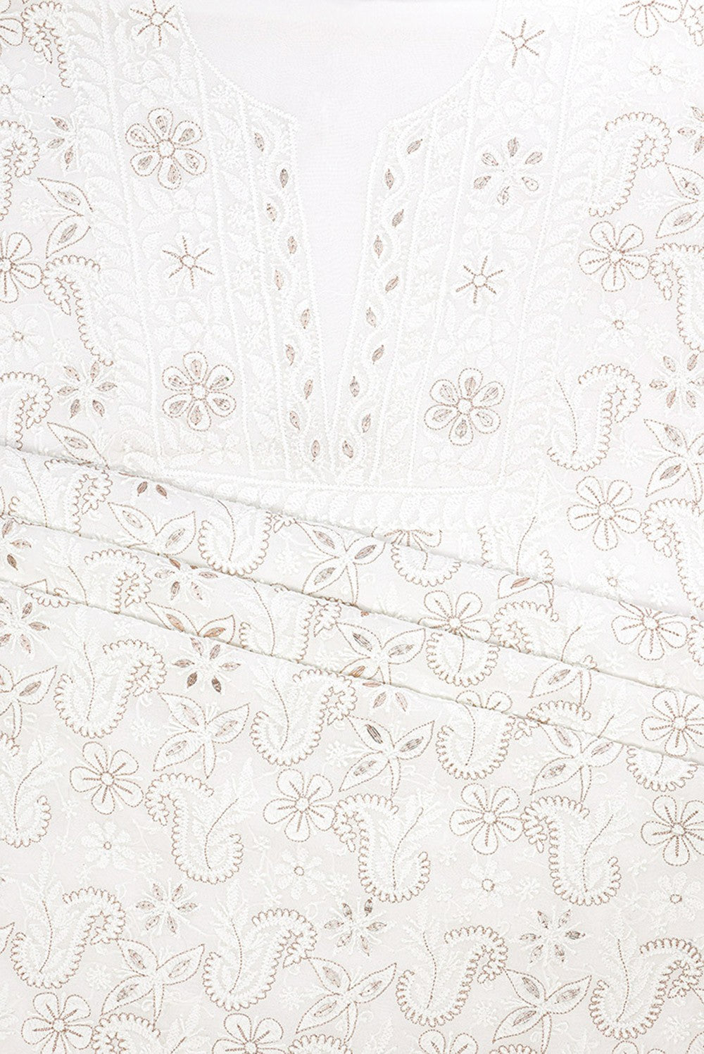 Ada Hand Embroidered White Georgette Lucknowi Chikan Unstitched Kurta Piece with Gota Patti Work A486762