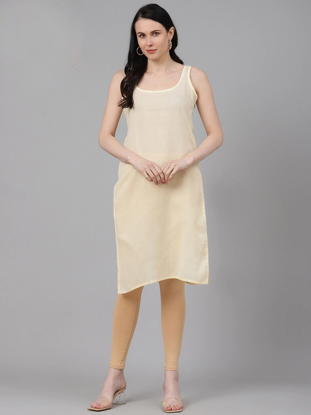 Ada Fawn and Black Cotton Long Slips Combo of 2  A300944.