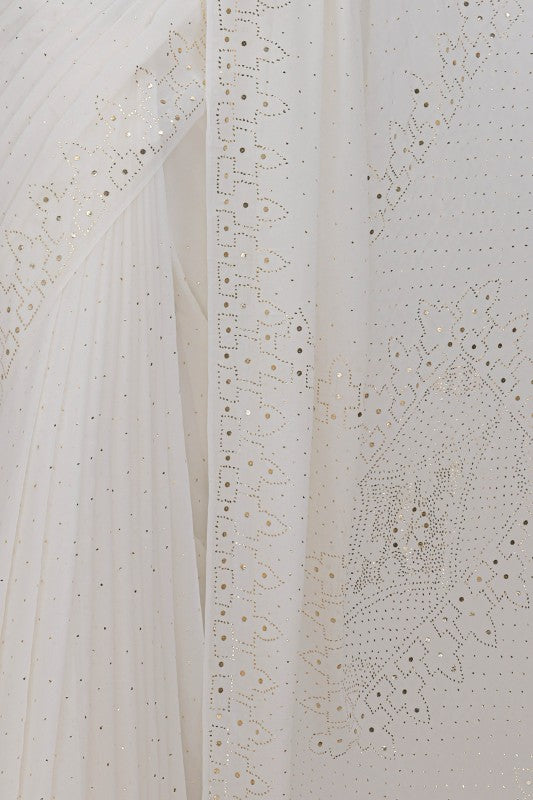 Ada Hand Embroidered White Pure Georgette Lucknowi Chikankari Saree/Blouse with Muqaish Work A590763