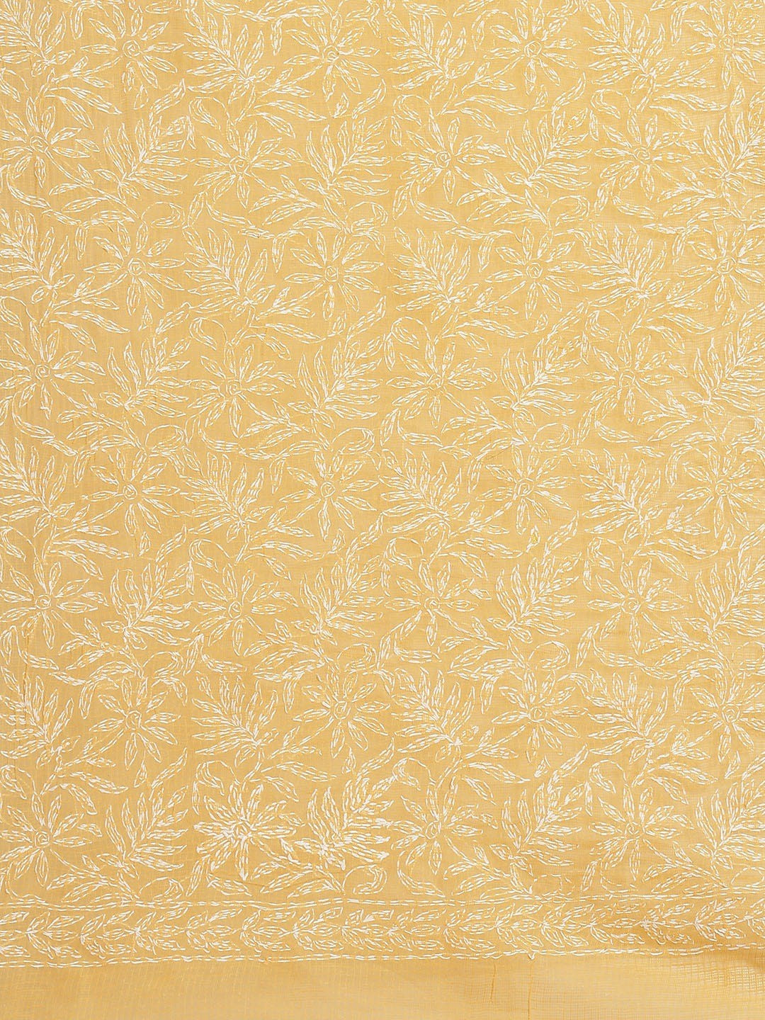 Ada Hand Embroidered Mustard Kota Lucknow Chikan Saree With Blouse- A311226