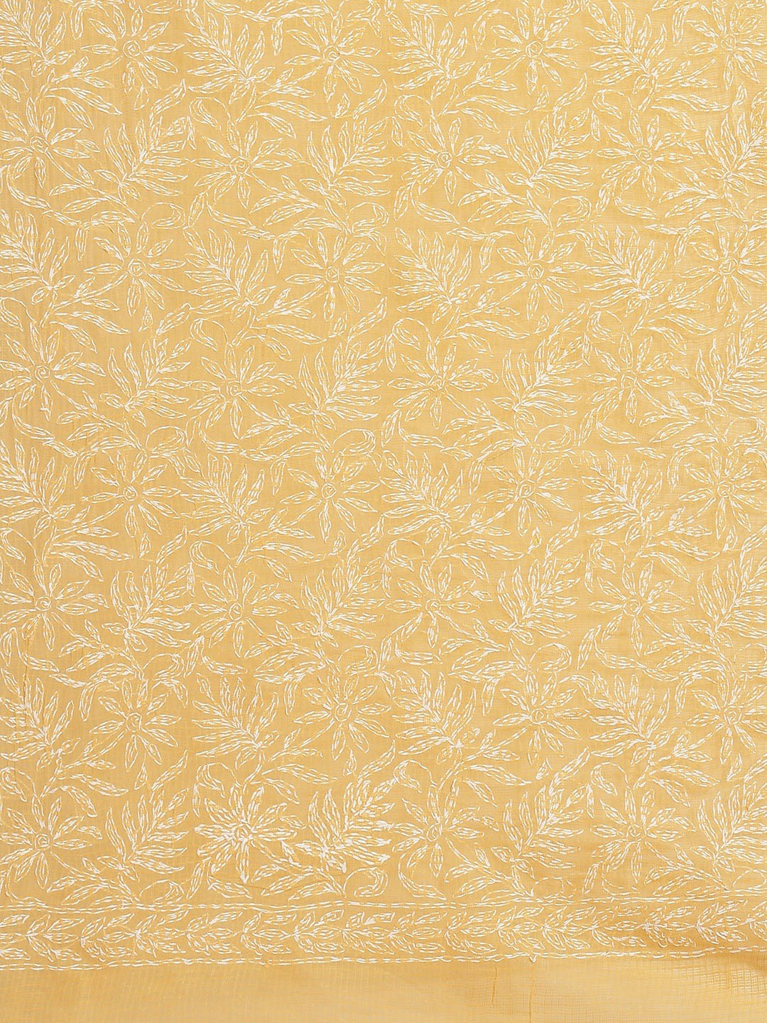 Ada Hand Embroidered Mustard Kota Lucknow Chikan Saree With Blouse- A311226
