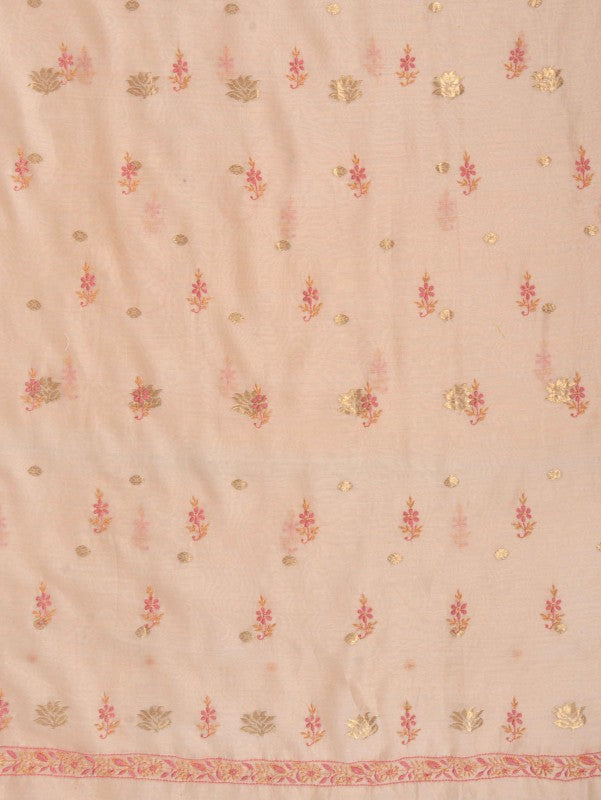 Ada Hand Embroidered Peach Chanderi Lucknowi Chikankari Unstitched Kurta Dupatta Set A622156