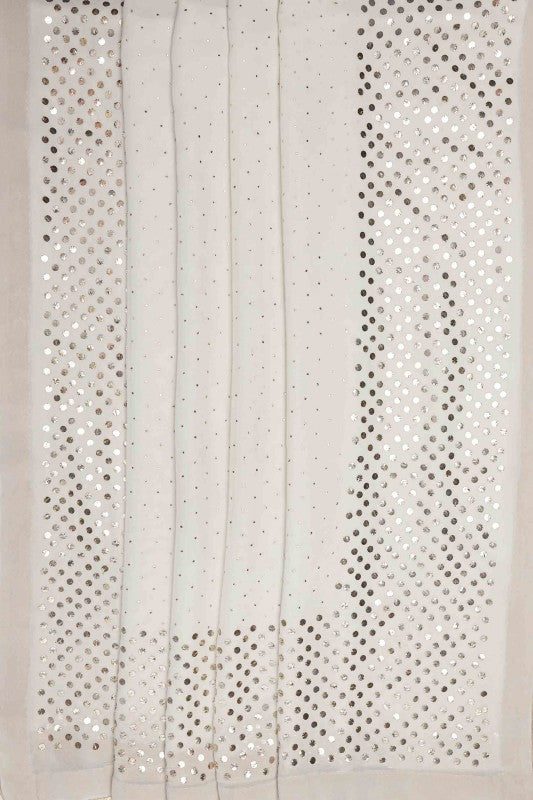 Ada Hand Embroidered Alabaster White Pure Georgette Lucknow Chikan Saree/ Blouse with Muqaish Work A490542
