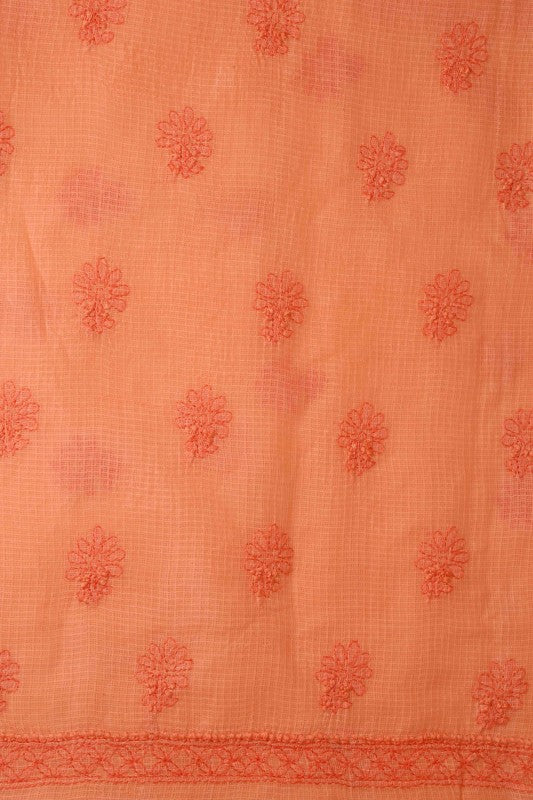 Ada Hand Embroidered Salmon Peach Kota Lucknowi Chikan Unstitched Kurta Dupatta Set-A596893