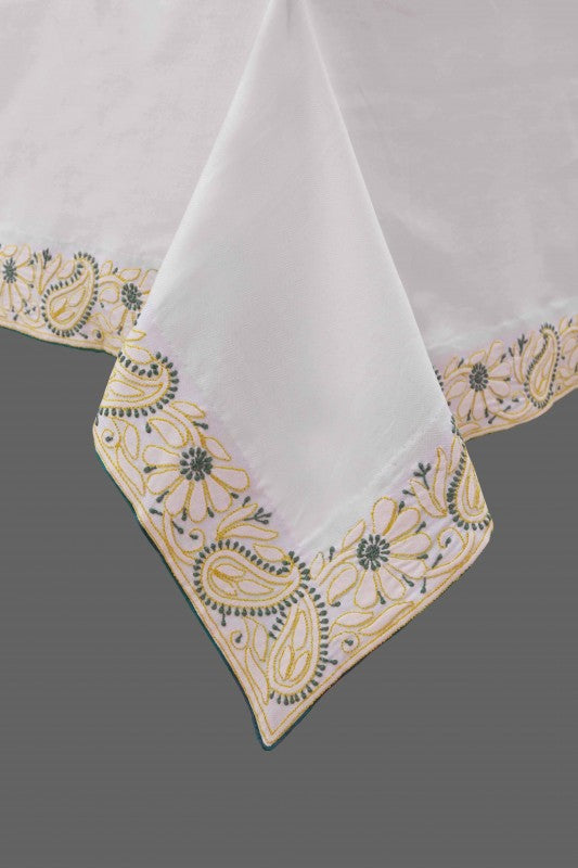 Ada Hand Embroidered White Cotton Lucknowi Chikankari Table Cover-A160982