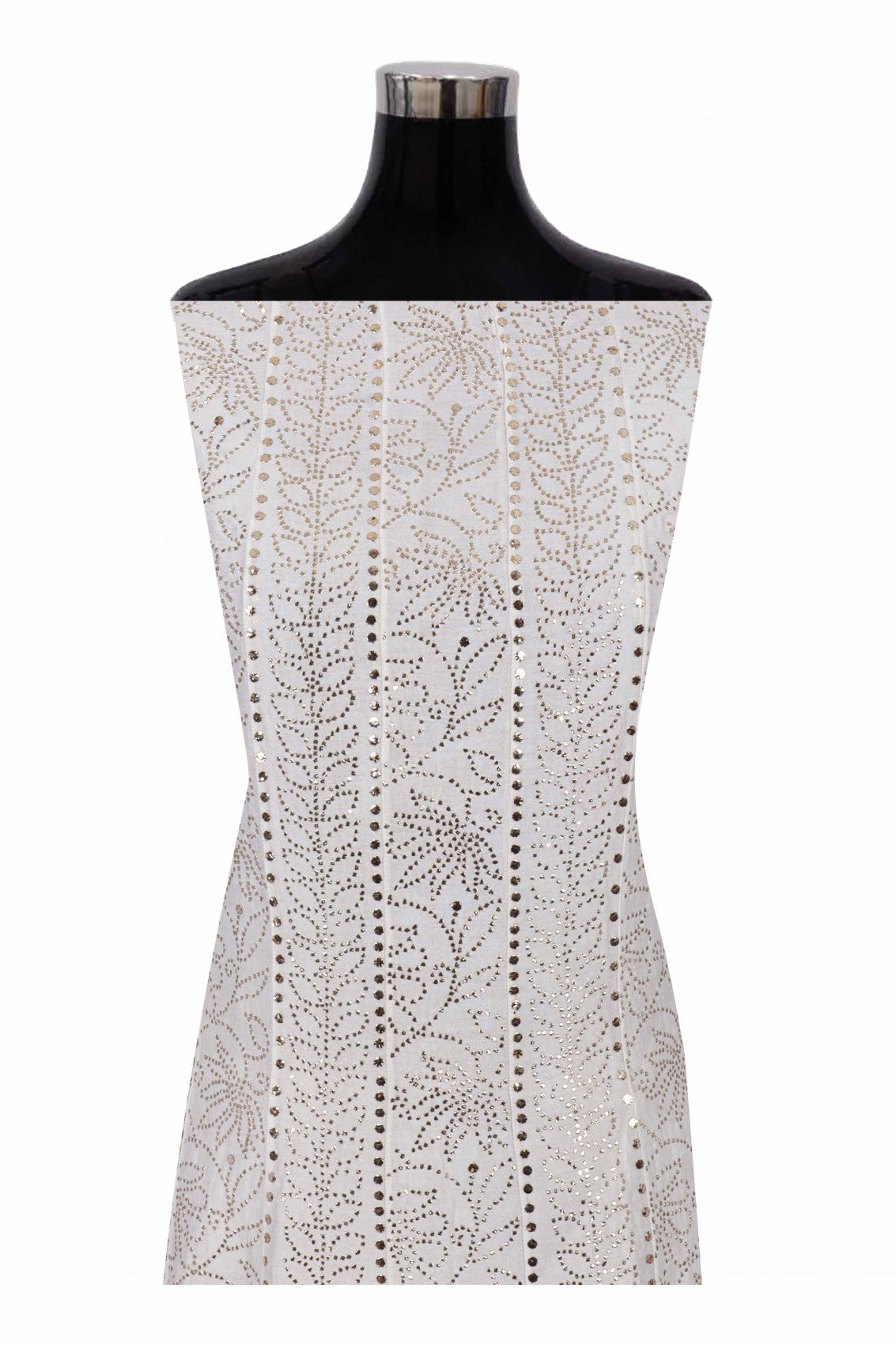 Ada Hand Embroidered Cream Chanderi Lucknowi Chikankari Semi-Stitched Anarkali Kurta Dupatta Set With Muqaish Work 01A162494