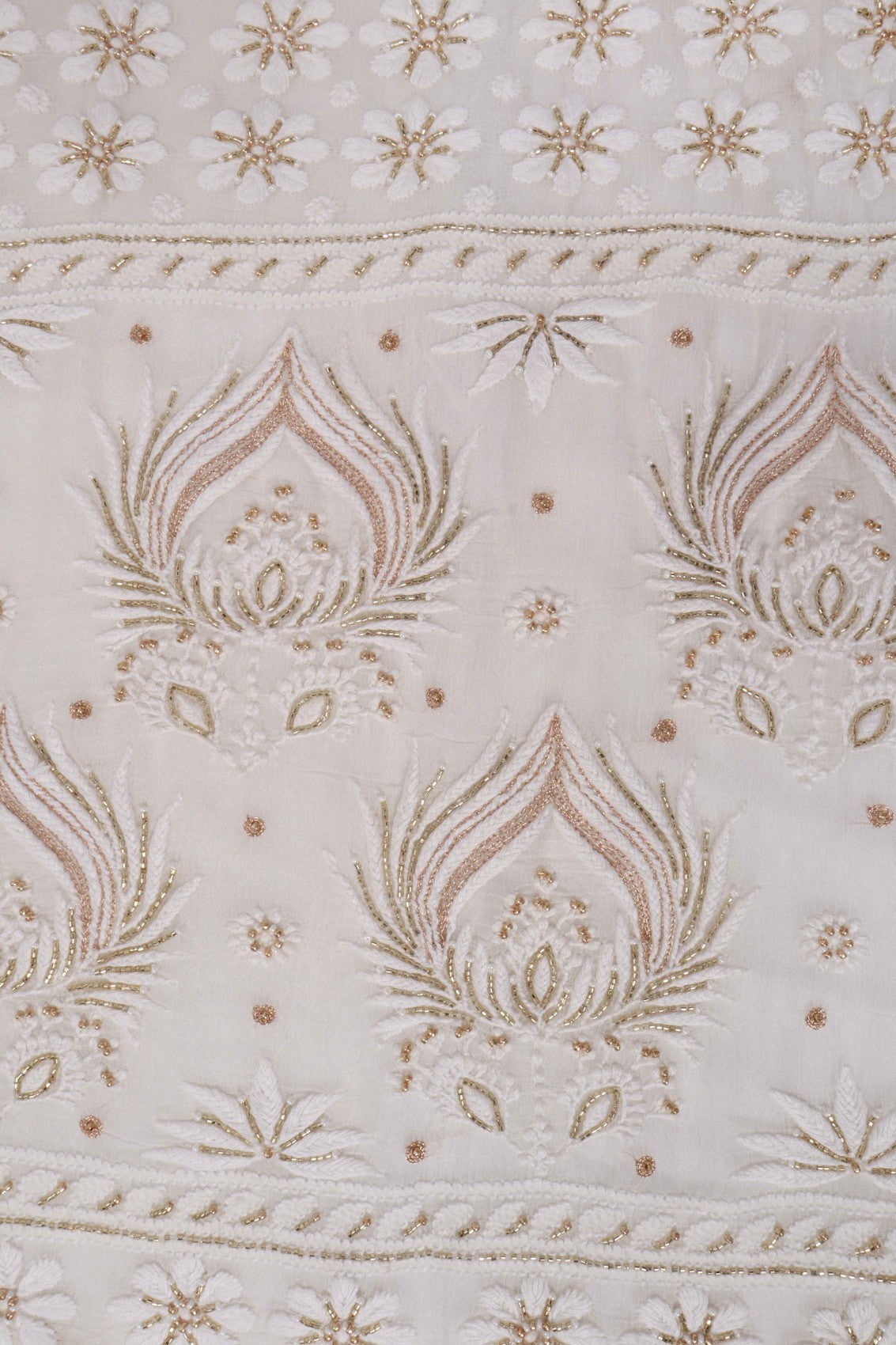Ada Hand Embroidered White Chiffon Lucknowi Chikankari Saree/Blouse With Zari Work A491076