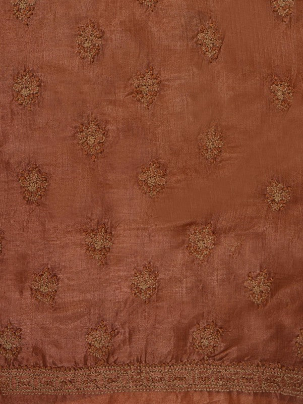 Ada Hand Embroidered Bronze Rust Silk Lucknowi Chikankari Unstitched Kurta Piece A612137