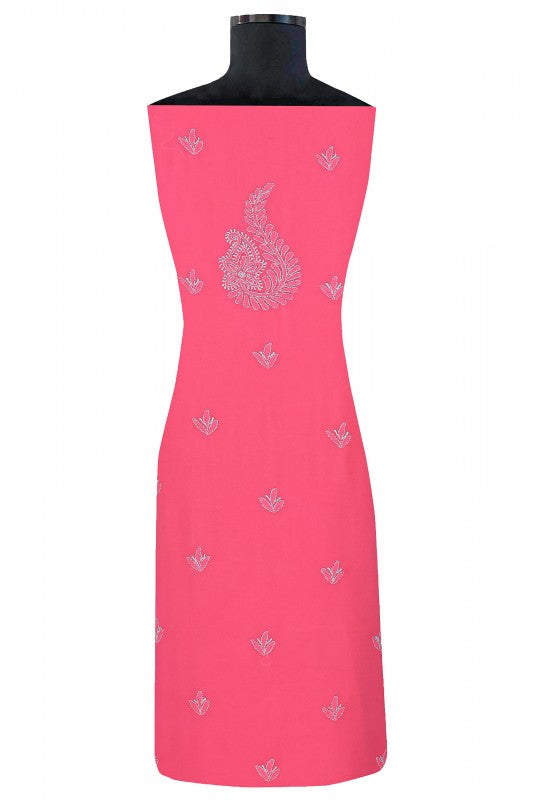 Ada Hand Embroidered Pink Georgette Lucknowi Chikan Unstitched Kurta Dupatta Set A333871