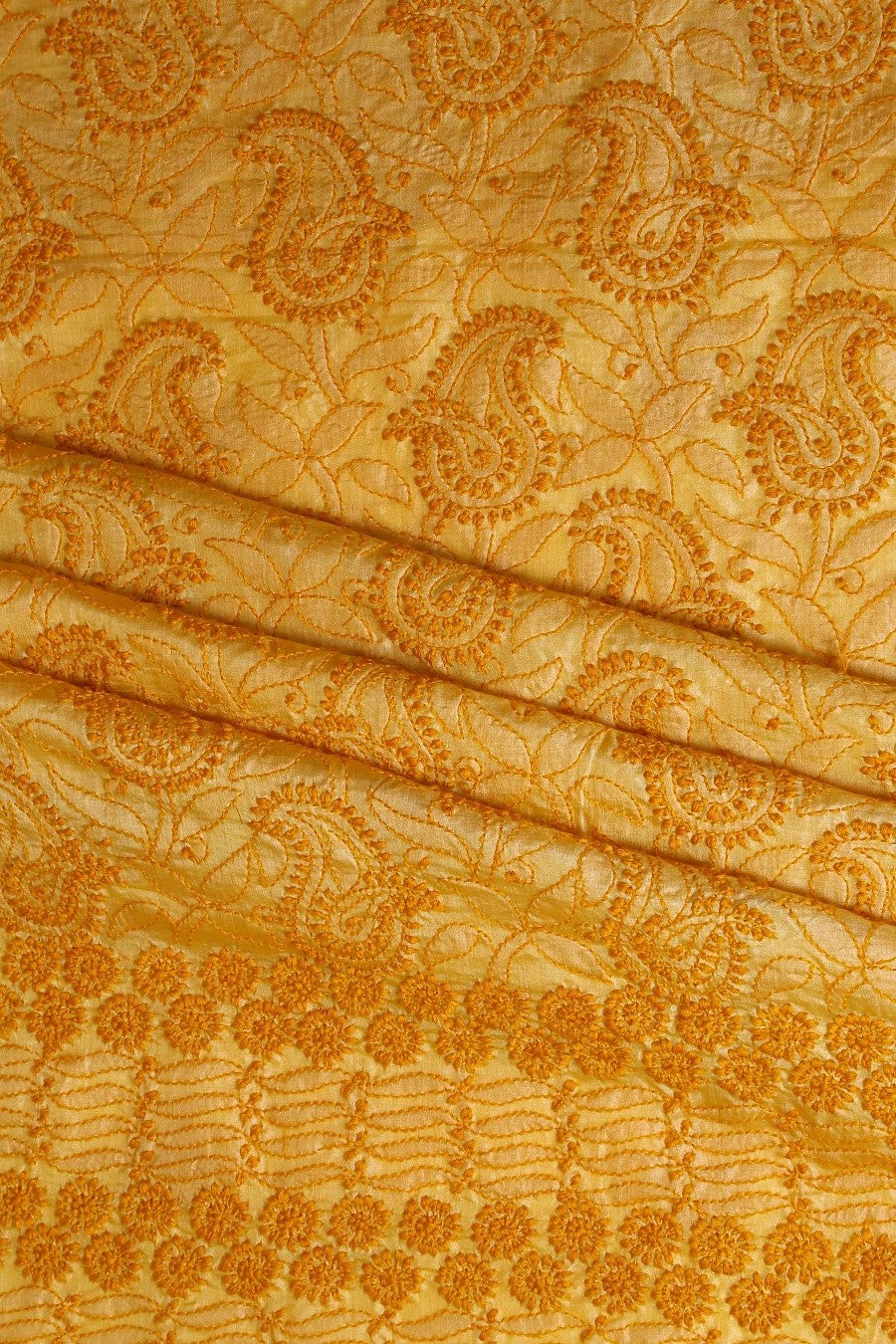 Ada Hand Embroidered Fire Orange Silk Lucknowi Chikan Unstitched Kurta Piece-A567505