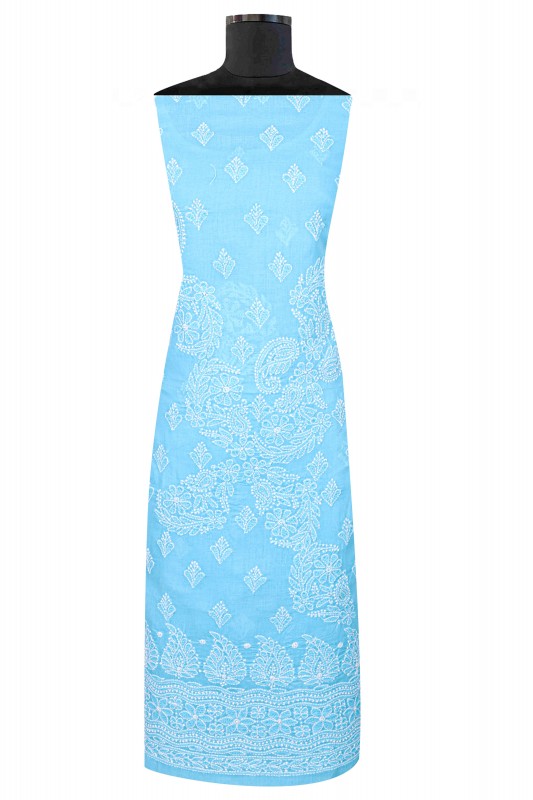 Ada Hand Embroidered Sky Blue Cotton Lucknowi Chikankari Unstitched Suit Piece A579448