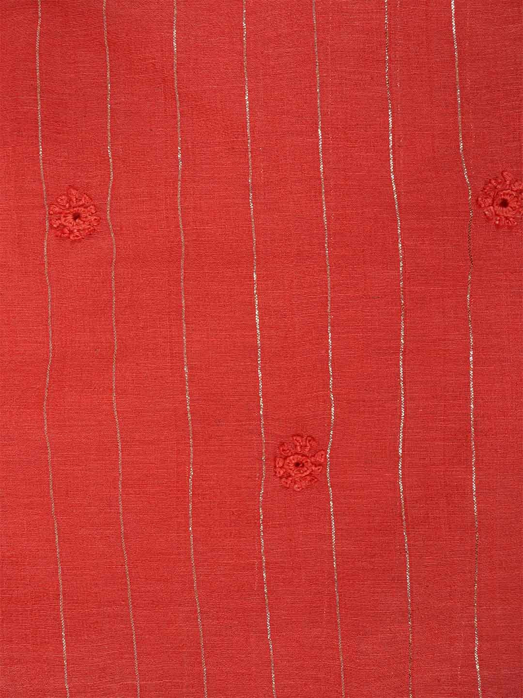 Ada Hand Embroidered Strawberry Peach Chanderi Lucknowi Chikankari Unstitched Men's Kurta Piece 01A230522