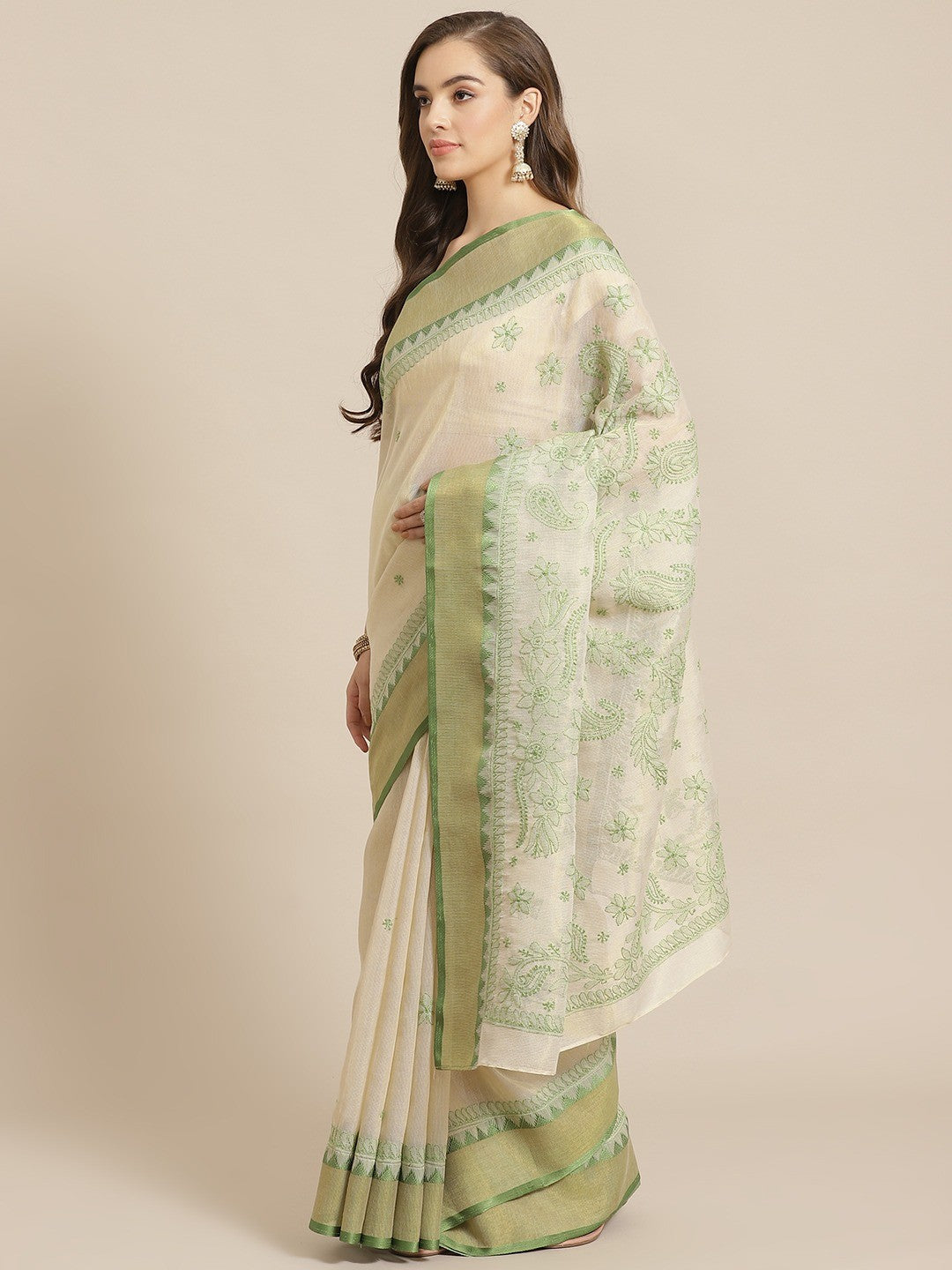 Ada Hand Embroidered Fawn Kota Lucknowi Chikankari Saree Blouse A311261