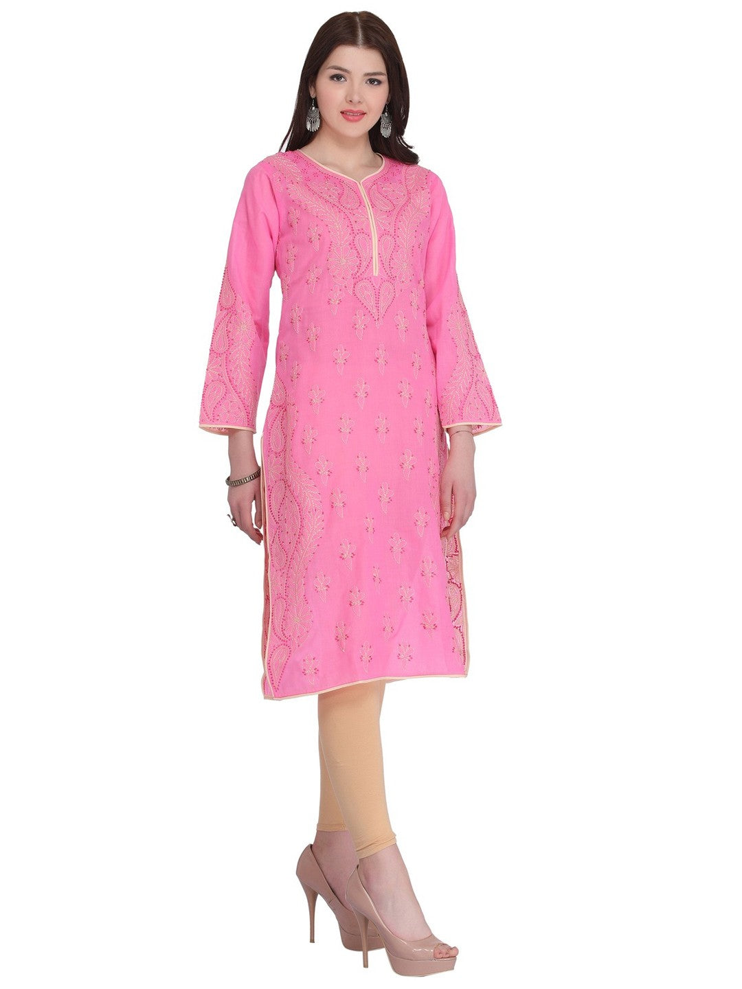 Ada Hand Embroidered Magenta Cotton Lucknow Chikankari Straight Kurta -A265613