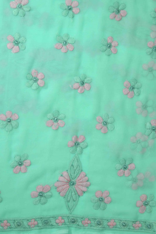Ada Hand Embroidered Sea Green Georgette Lucknowi Chikan Unstitched Suit Piece A630426