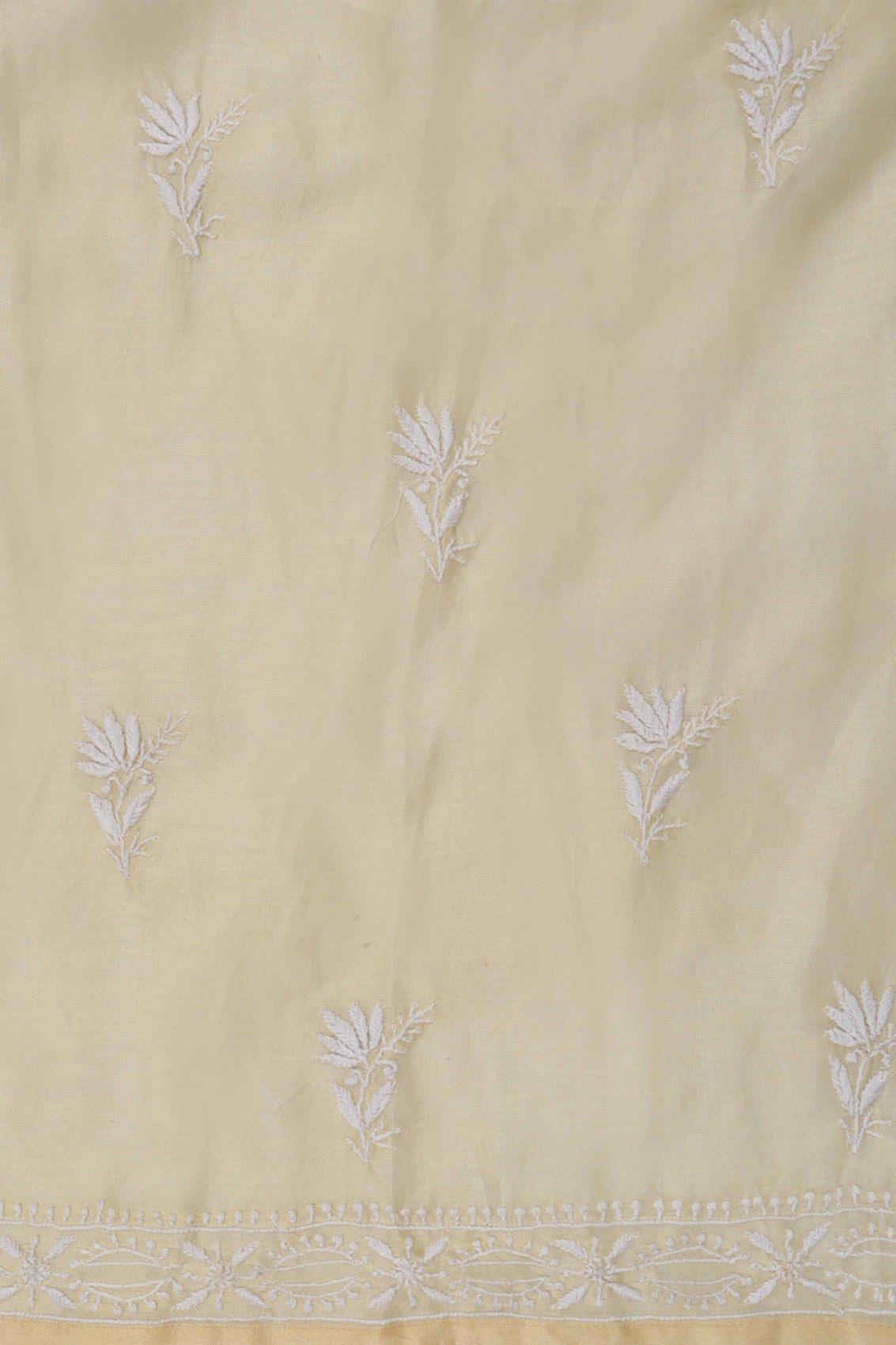 Ada Hand Embroidered Fawn Chanderi Lucknowi Chikankari Semi-Stitched Anarkali Kurta Dupatta Set 01A205808
