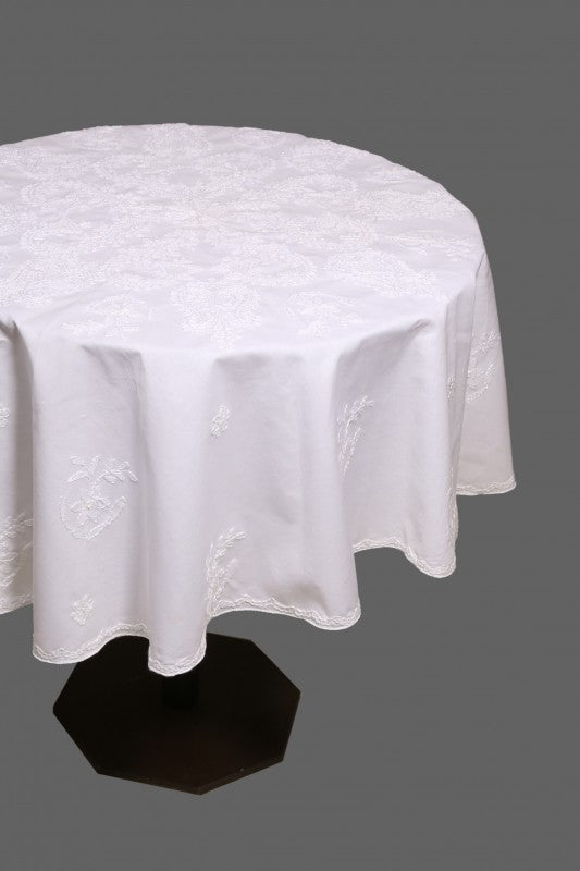 Ada Hand Embroidered White Cotton Lucknowi Chikankari Table Cover A478300